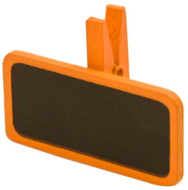 6 Pinces à linge avec une mini ardoise orange 4 x 2 cm