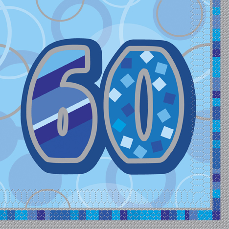 16 Serviettes en papier Age 60 ans bleues 33 x 33 cm