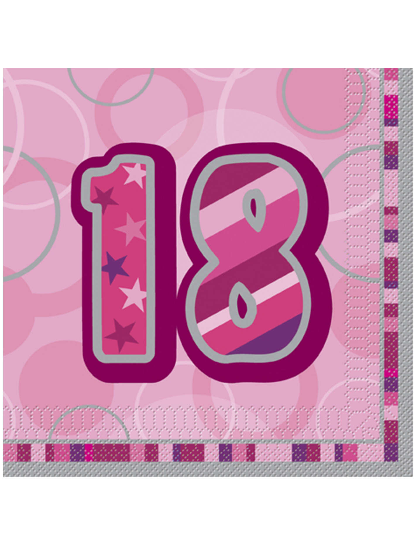 16 Serviettes en papier Age 18 ans roses 33 x 33 cm