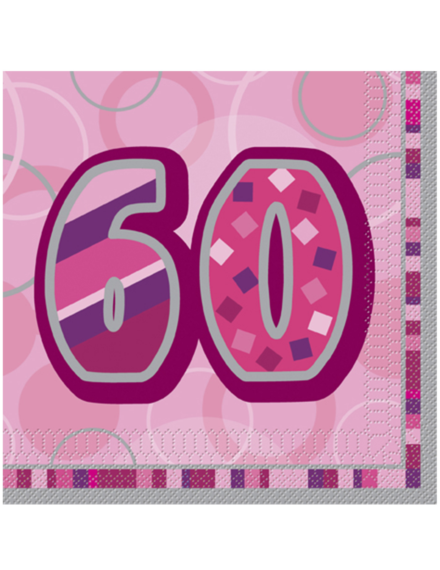 16 Serviettes en papier Age 60 ans roses 33 x 33 cm