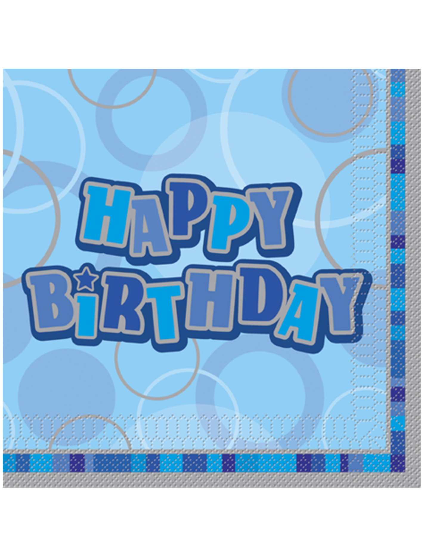 16 Serviettes en papier Happy Birthday bleu 33 x 33 cm
