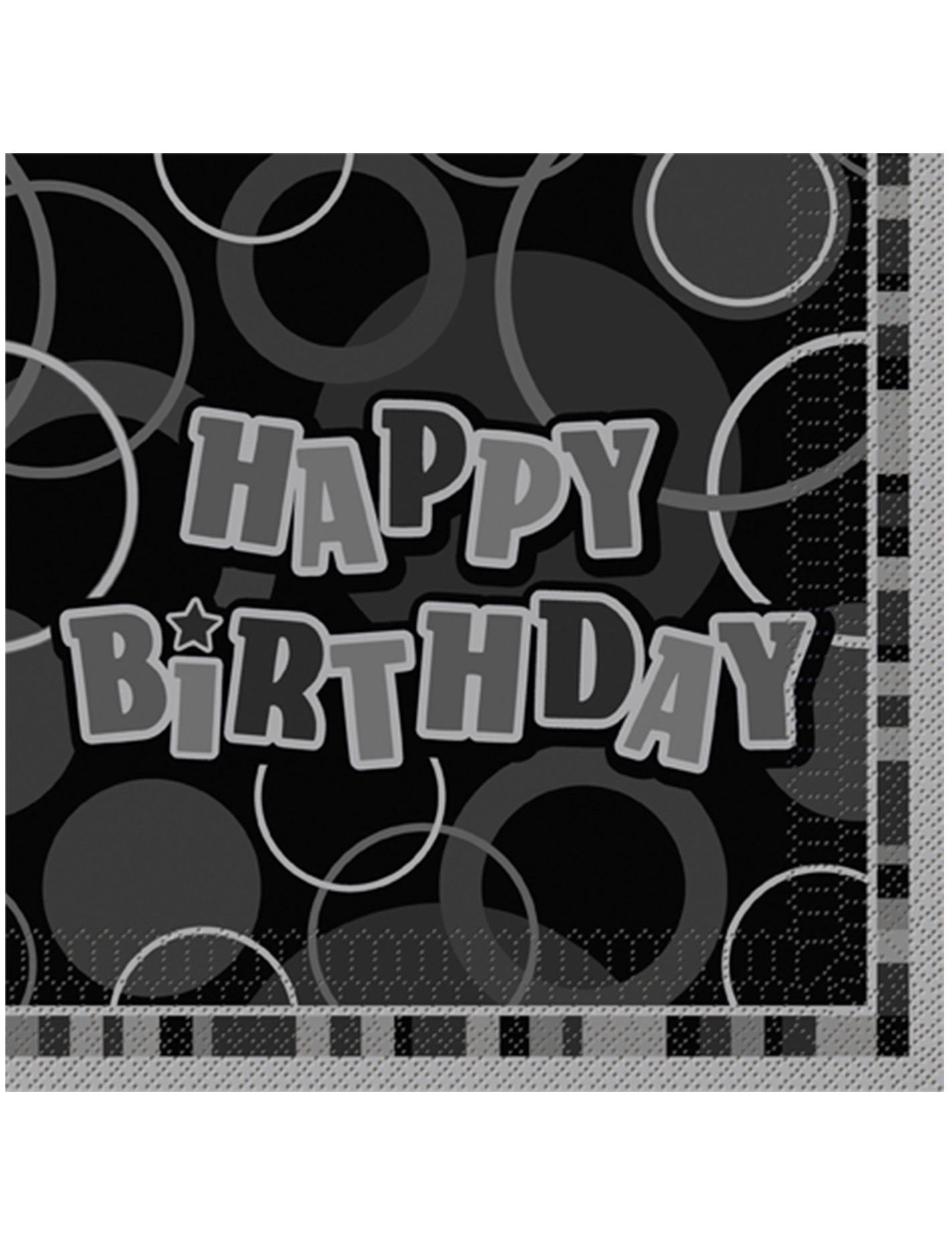 16 Serviettes en papier Happy Birthday grises 33 x 33 cm