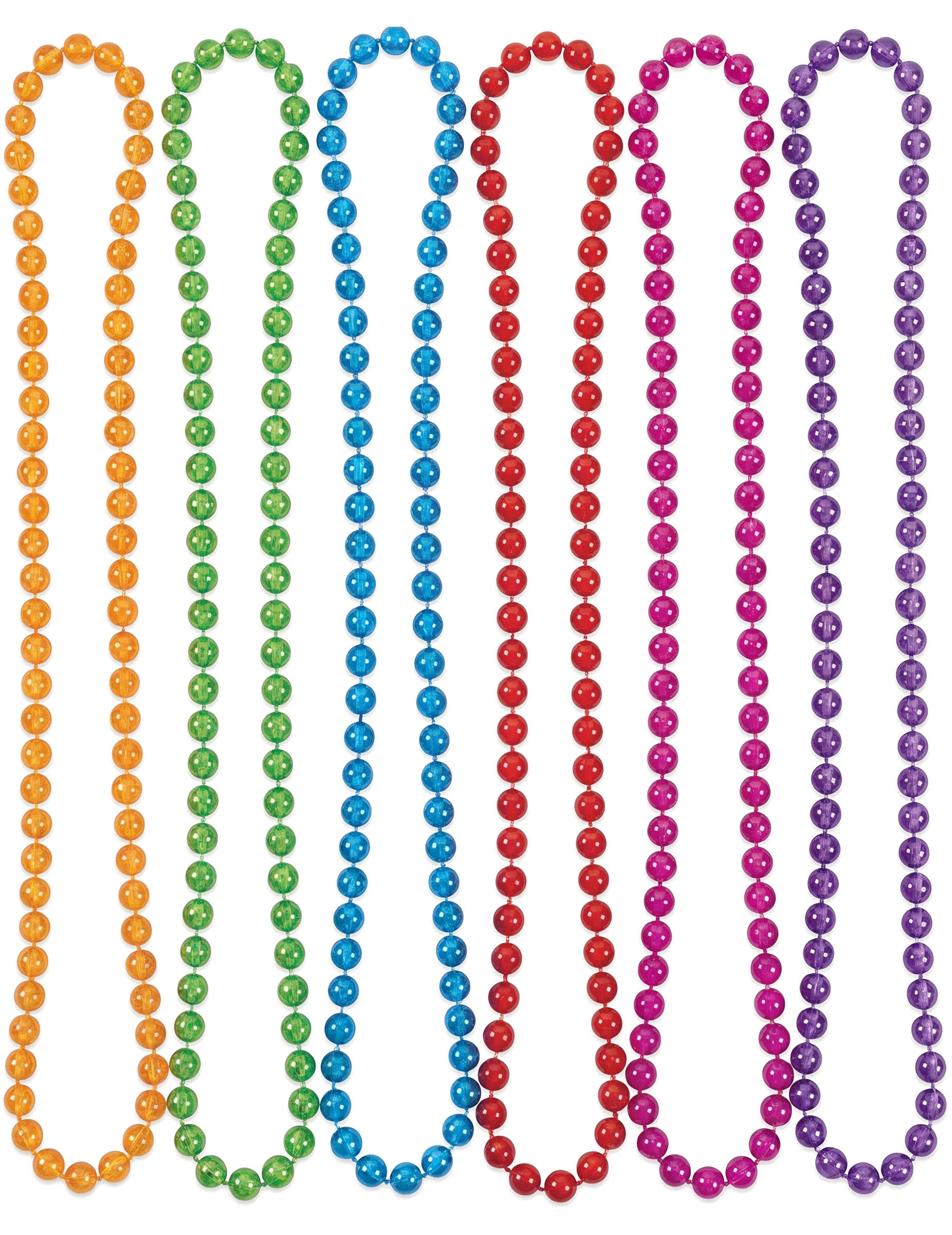 6 colliers de perles en plastique transparent et coloré