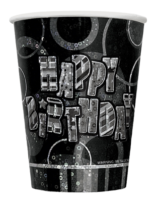 8 Gobelet Happy Birthday gris métallisés