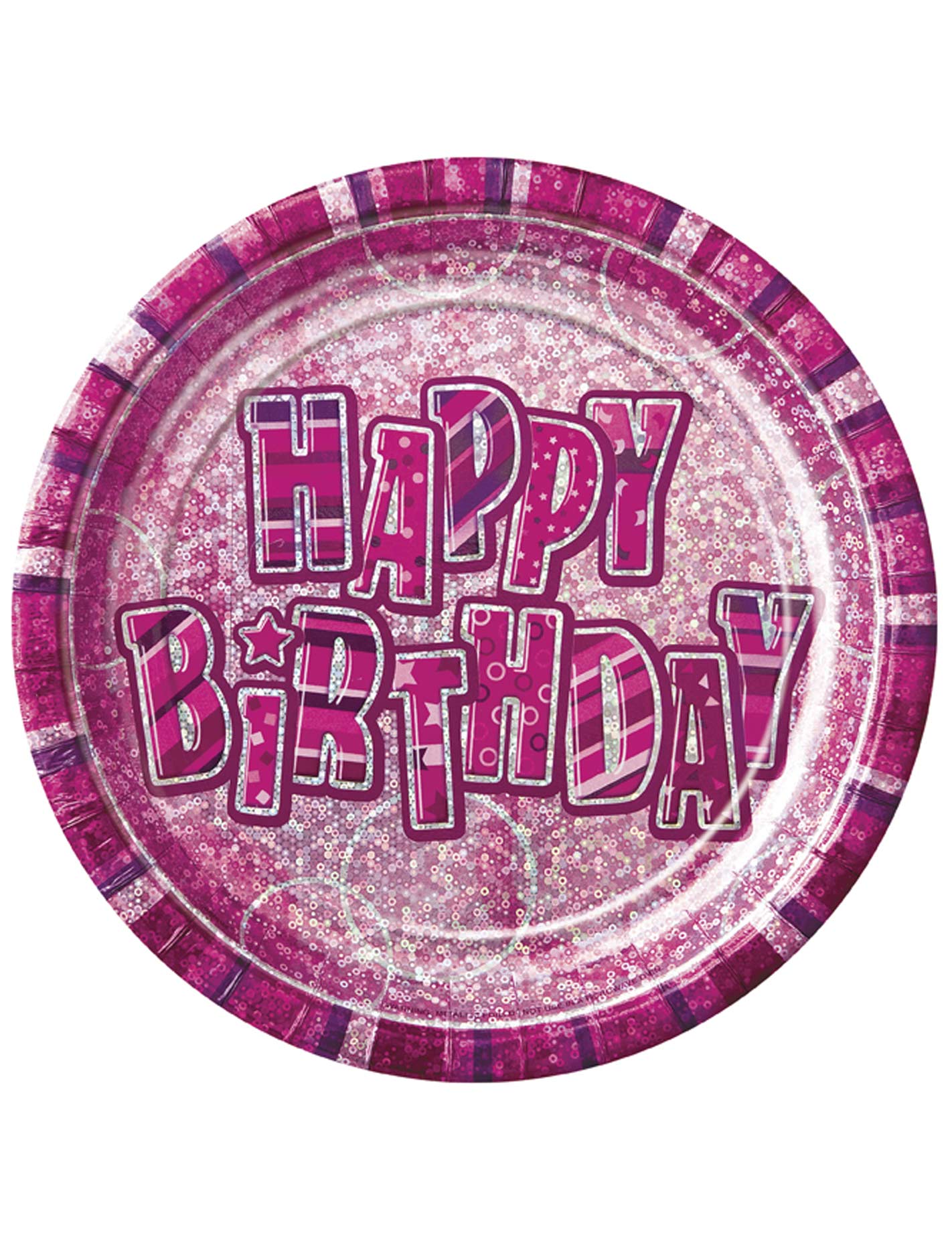 8 assiettes Happy Birthday roses métallisées