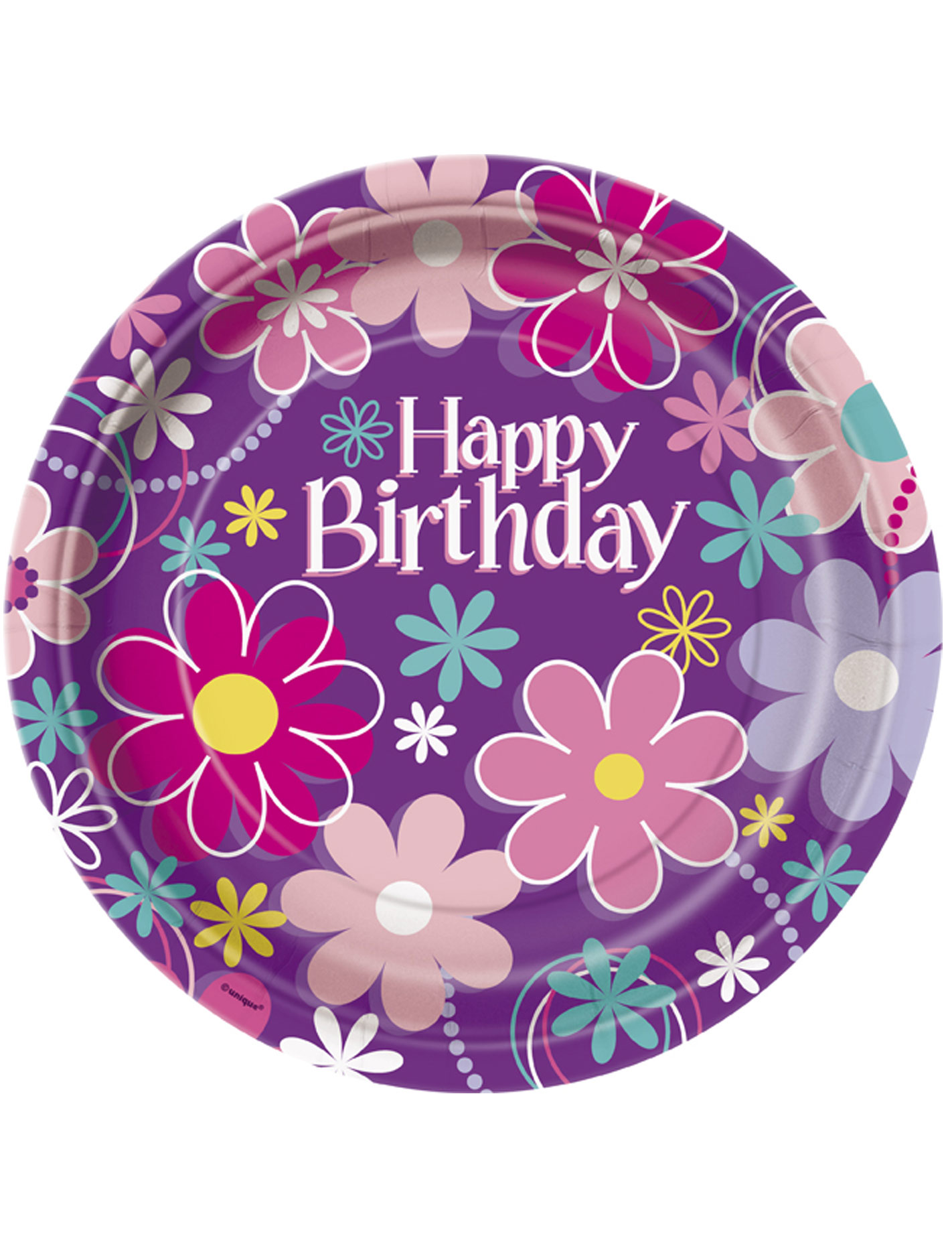 8 Assiettes en carton Happy Birthday Fleurs 23 cm