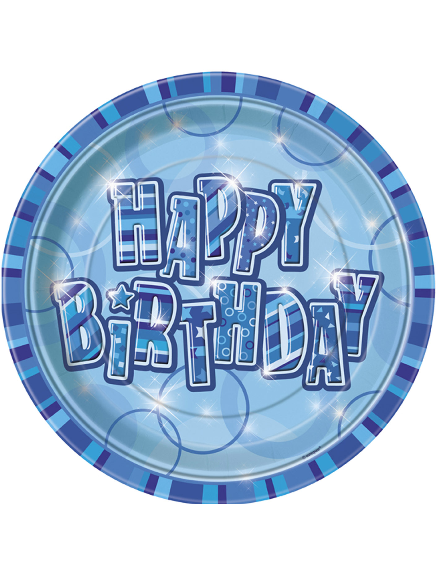 8 assiettes Happy Birthday bleues