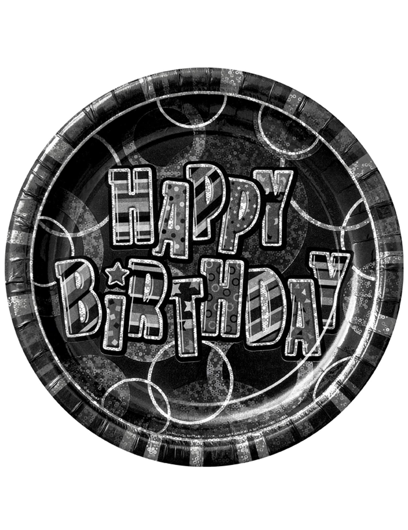 8 assiettes Happy Birthday grises métallisées