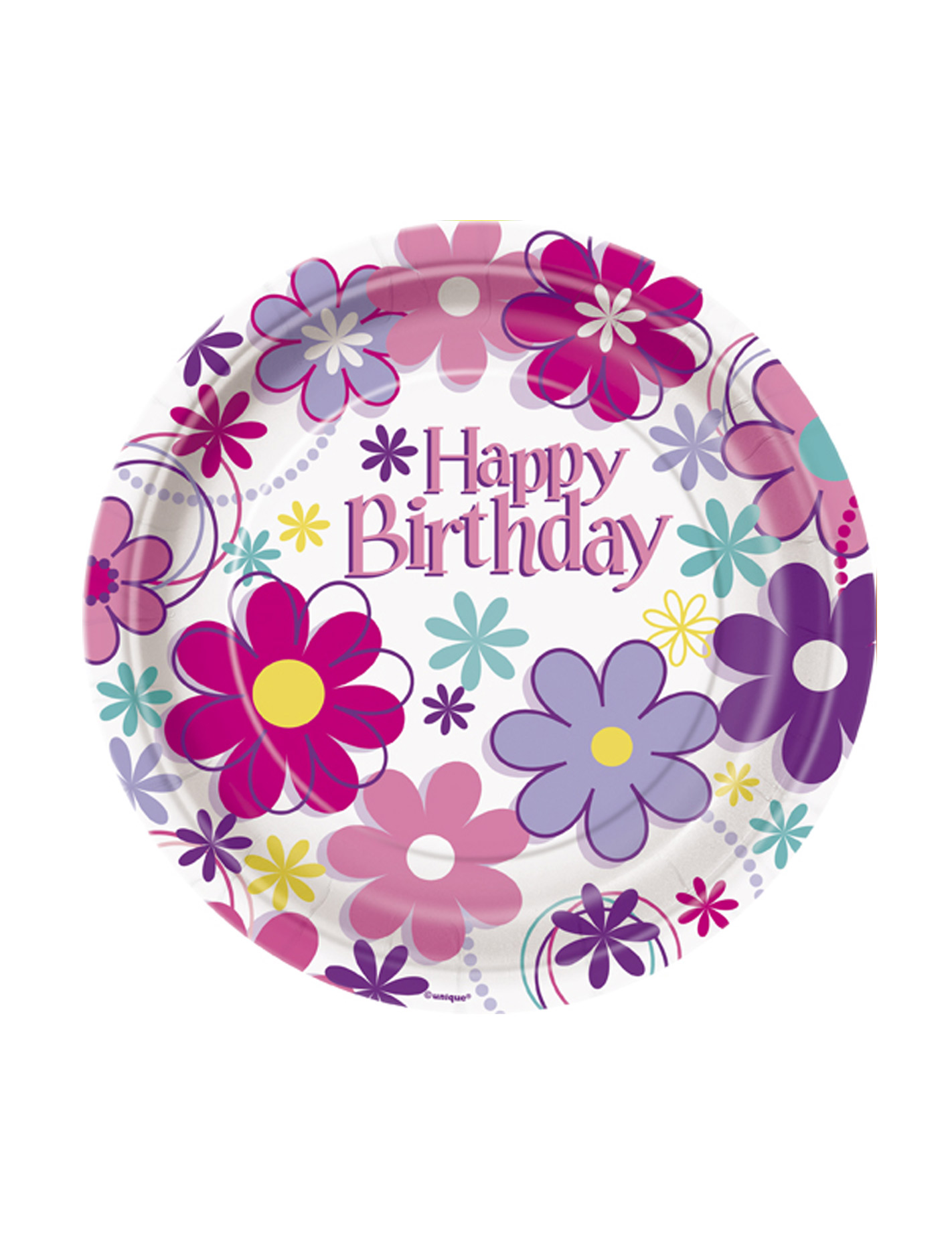 8 Petites assiettes en carton Happy Birthday 18 cm