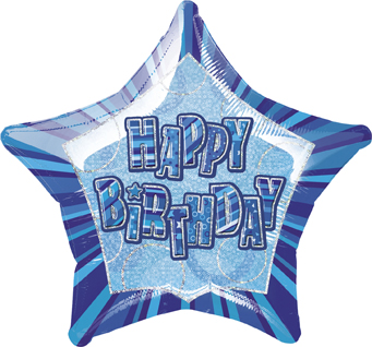 Ballon étoile bleu Happy Birthday