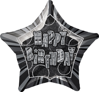Ballon étoile gris Happy Birthday