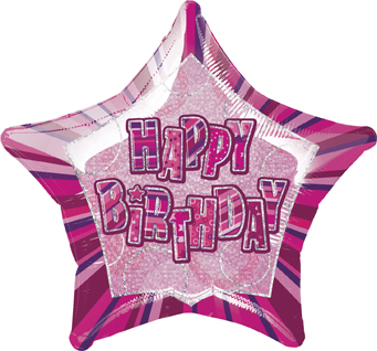 Ballon étoile rose Happy Birthday