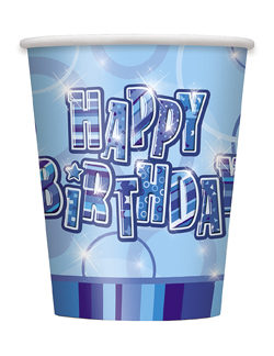 8 gobelets bleus Happy Birthday métallisés