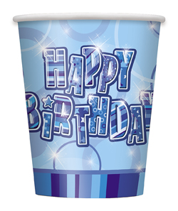 8 gobelets bleus Happy Birthday
