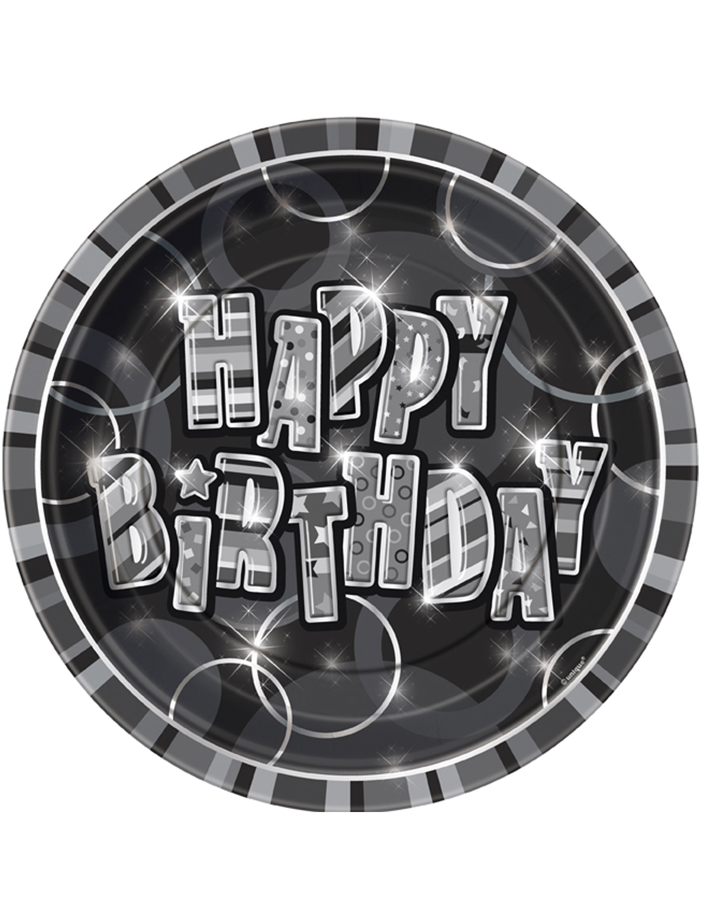 8 assiettes Happy Birthday grises