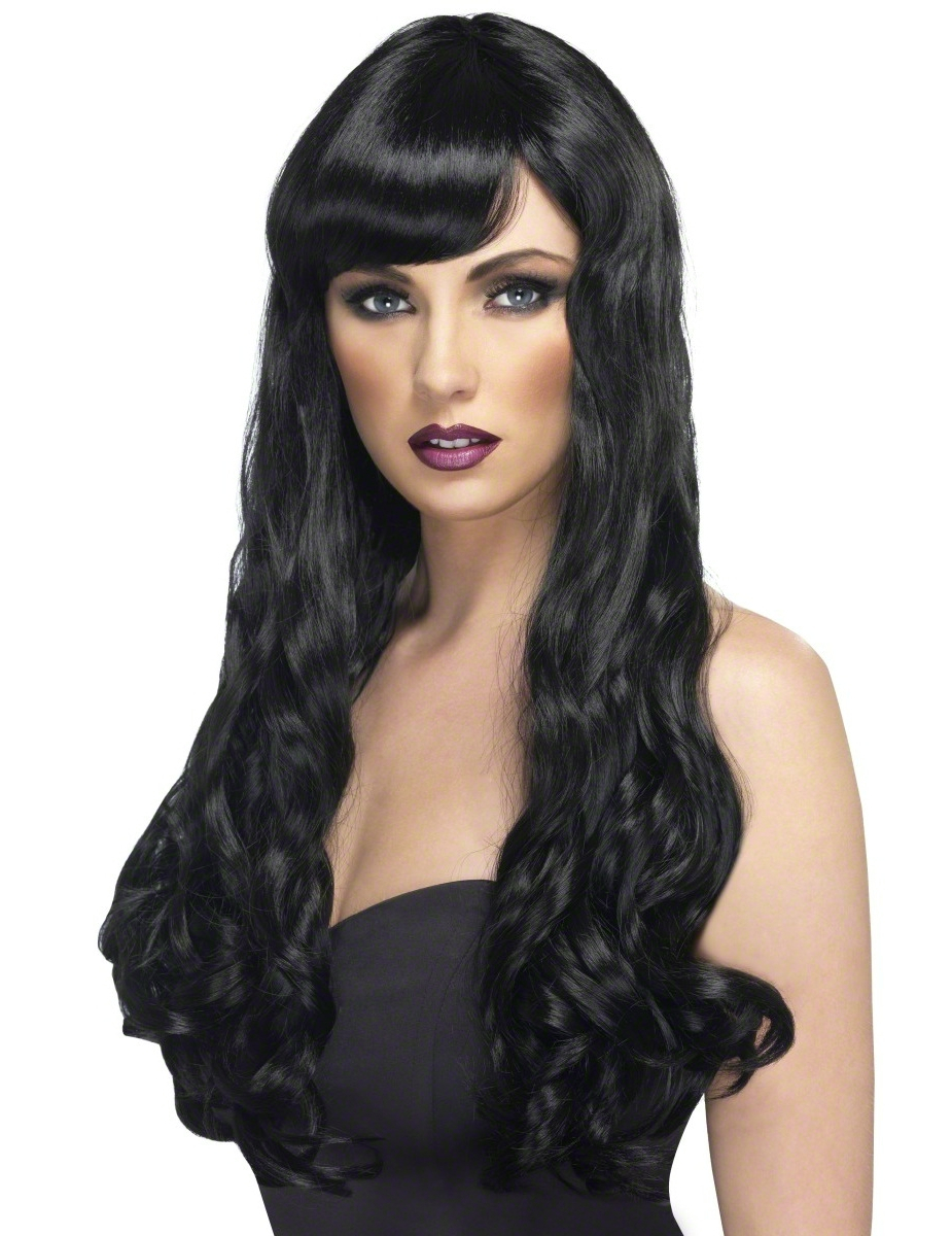 Perruque longue ondulée noire femme