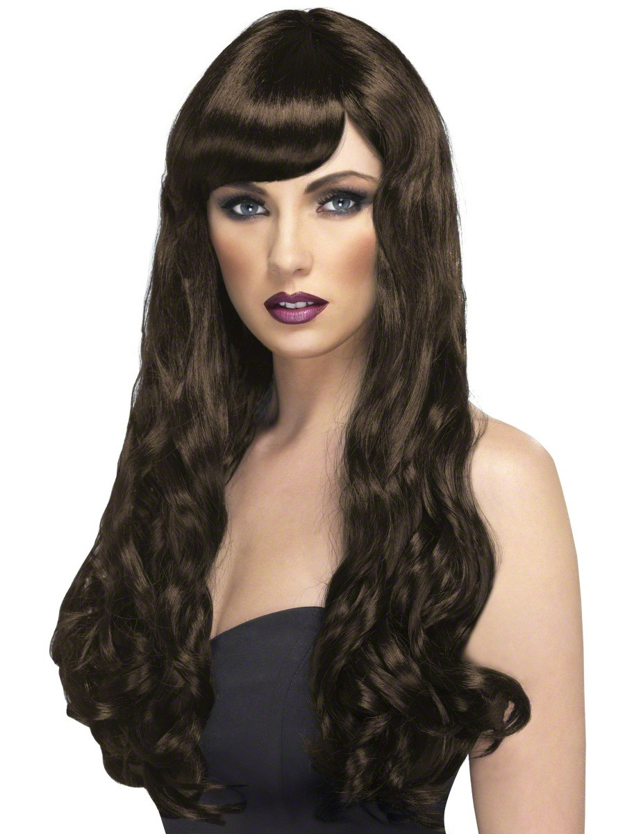 Perruque longue ondulée marron auburn femme