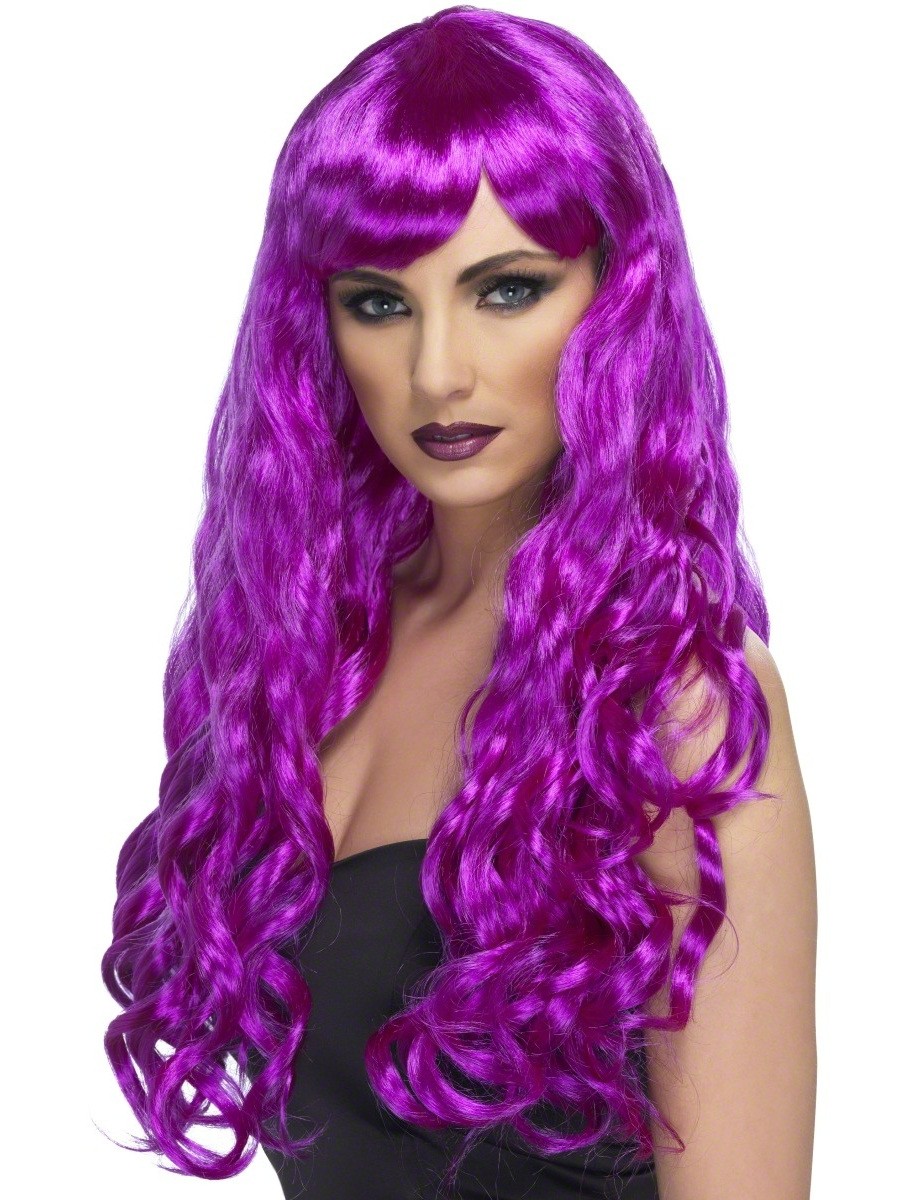 Perruque longue ondulée violette femme