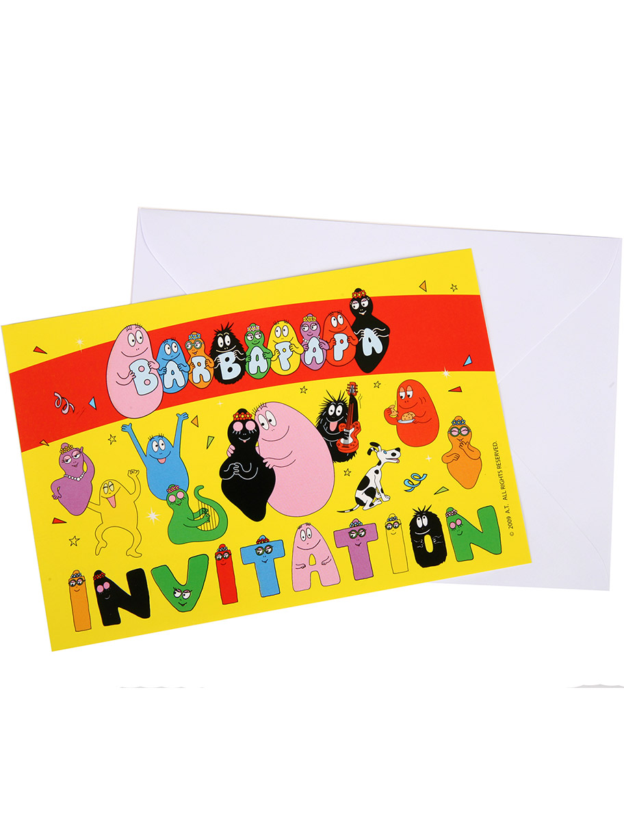 6 cartes d'invitation avec enveloppes Barbapapa