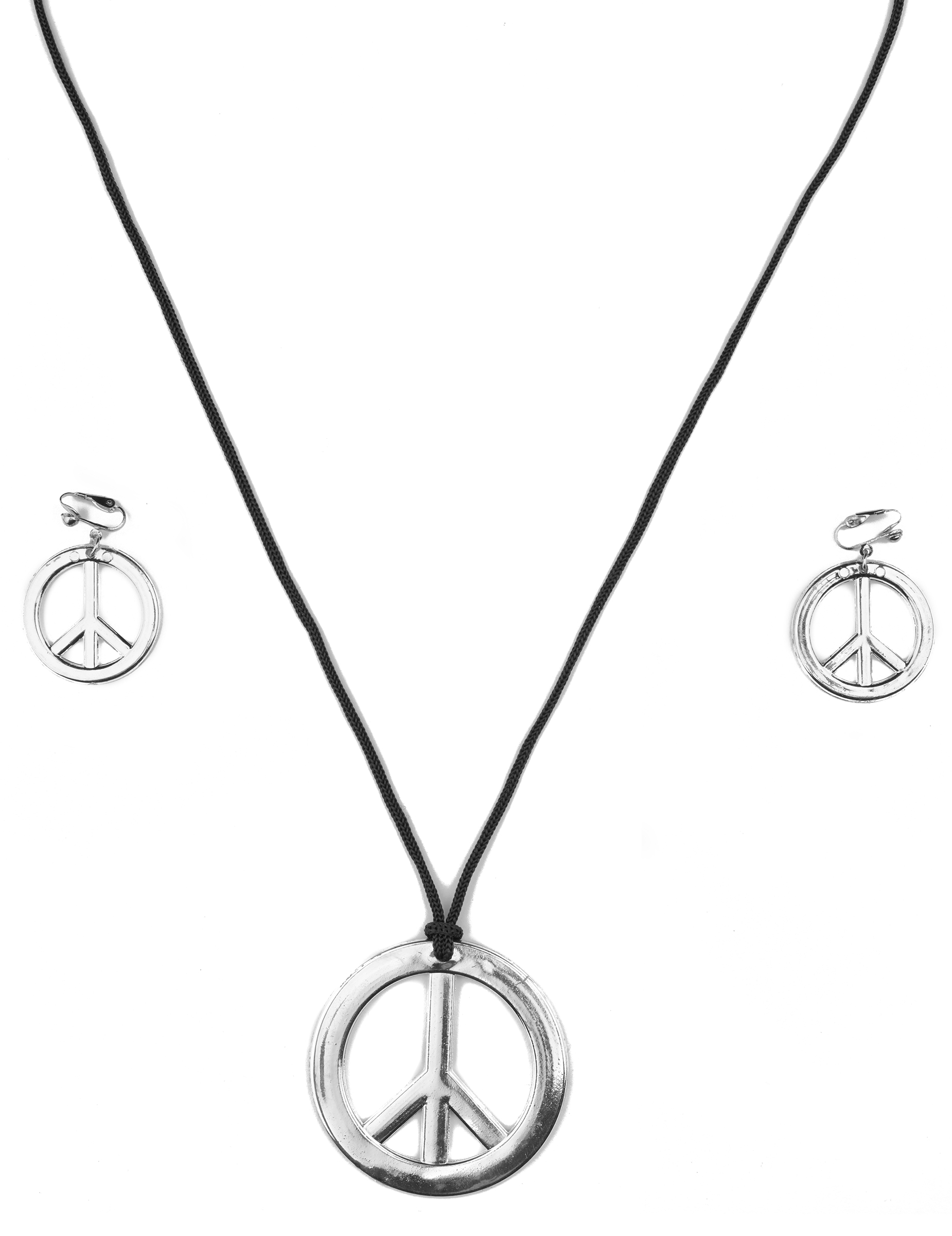 Collier et boucles d'oreilles hippie argenté plastique adulte