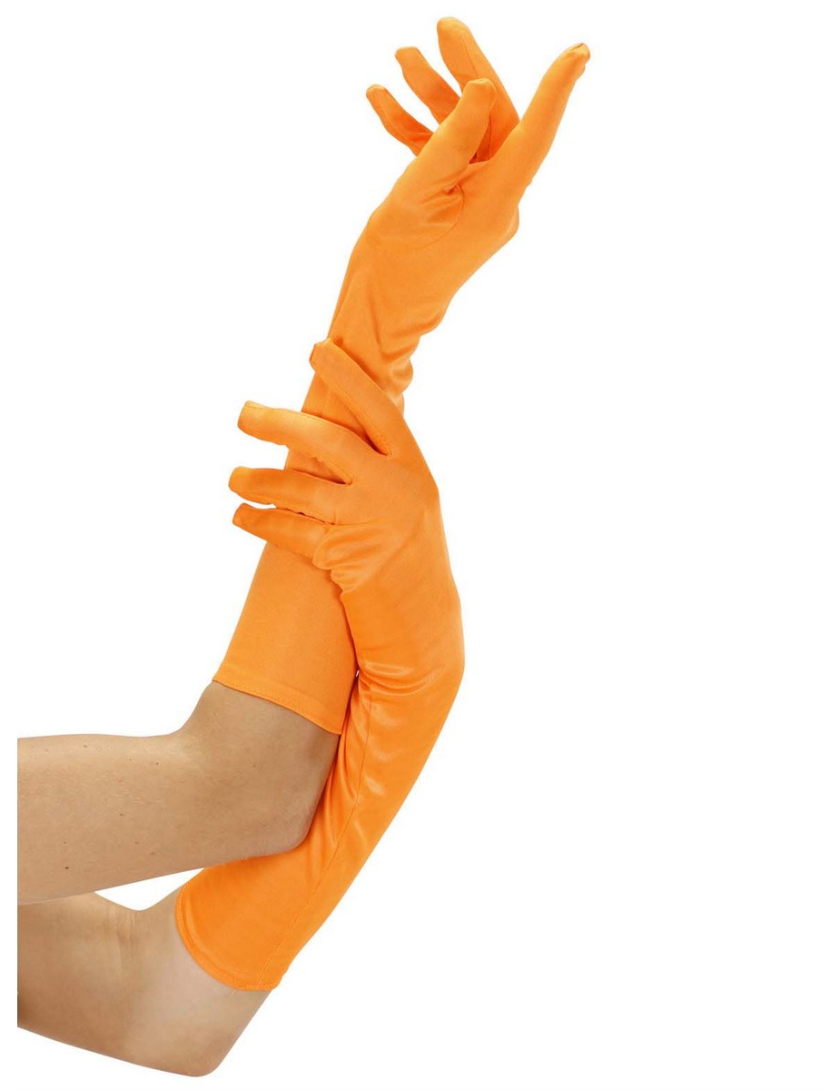 Gants longs oranges fluo adulte