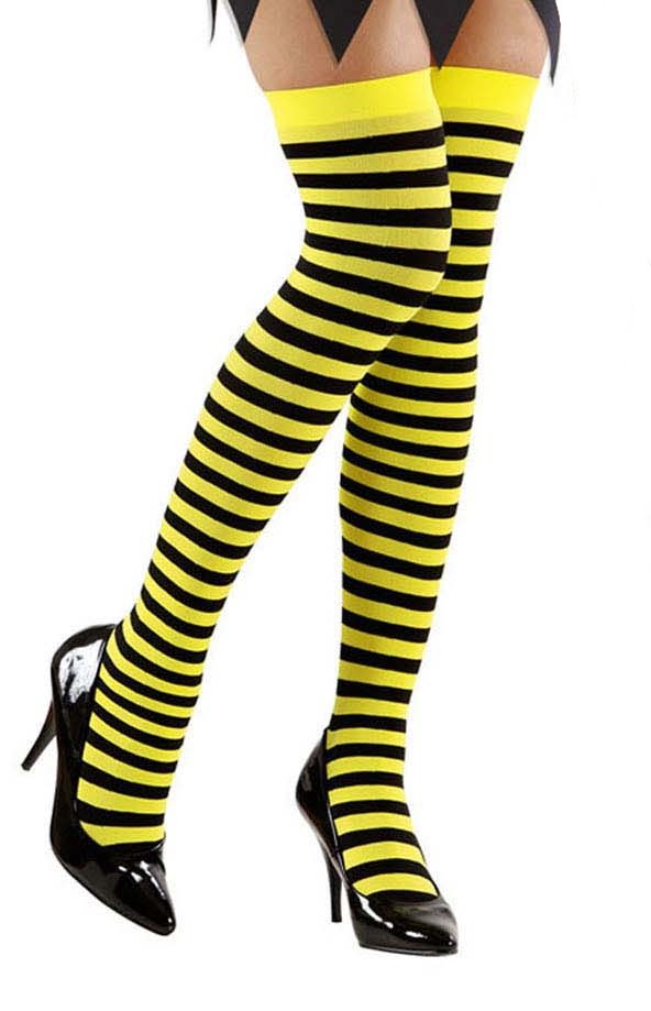 Bas rayés jaune fluo et noir adulte