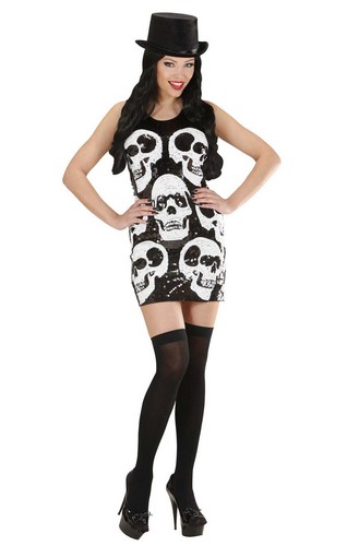 Déguisement robe sequins tête de mort femme Halloween