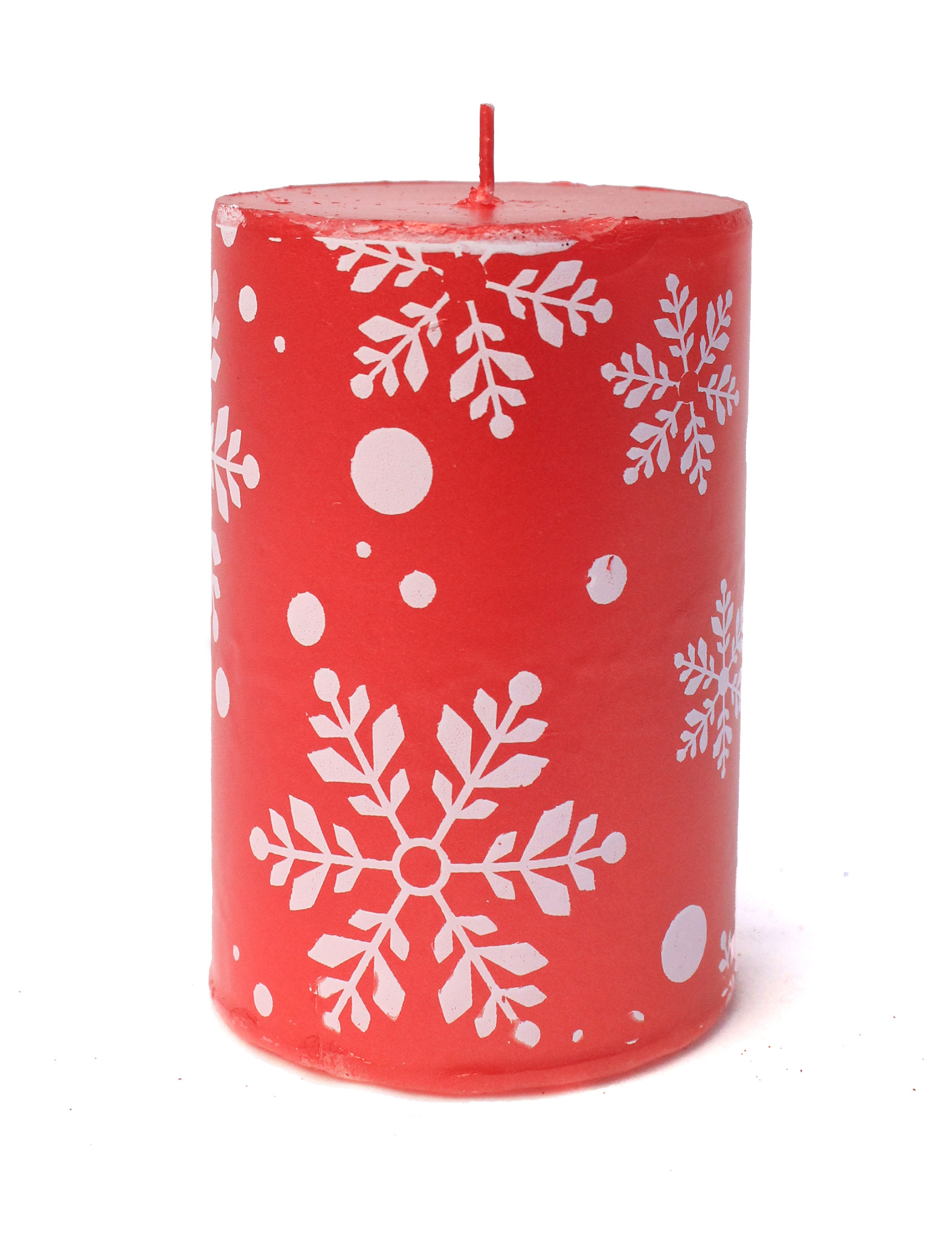 Bougie rouge motif flocons Noël 6,5cm de diamètre