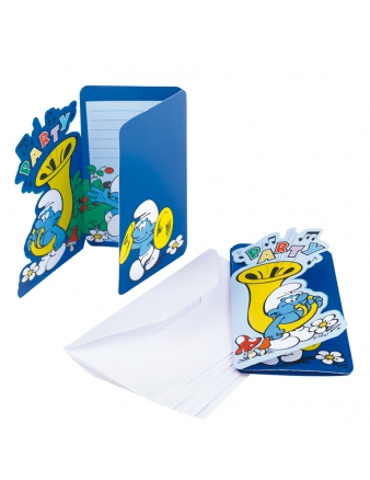6 cartes d'invitation Schtroumpf
