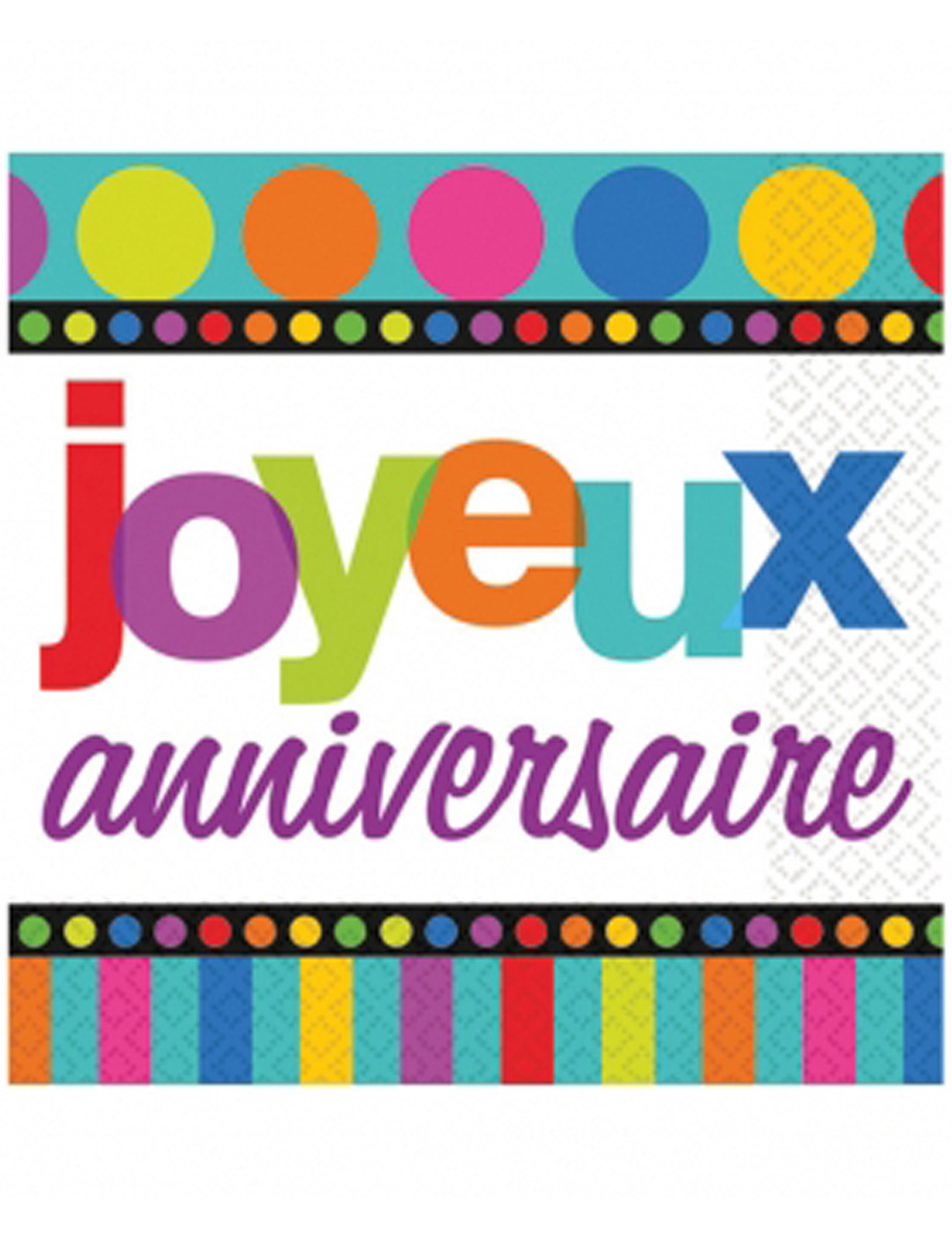 16 Serviettes en papier Anniversaire Rayures et pois 33 x 33 cm