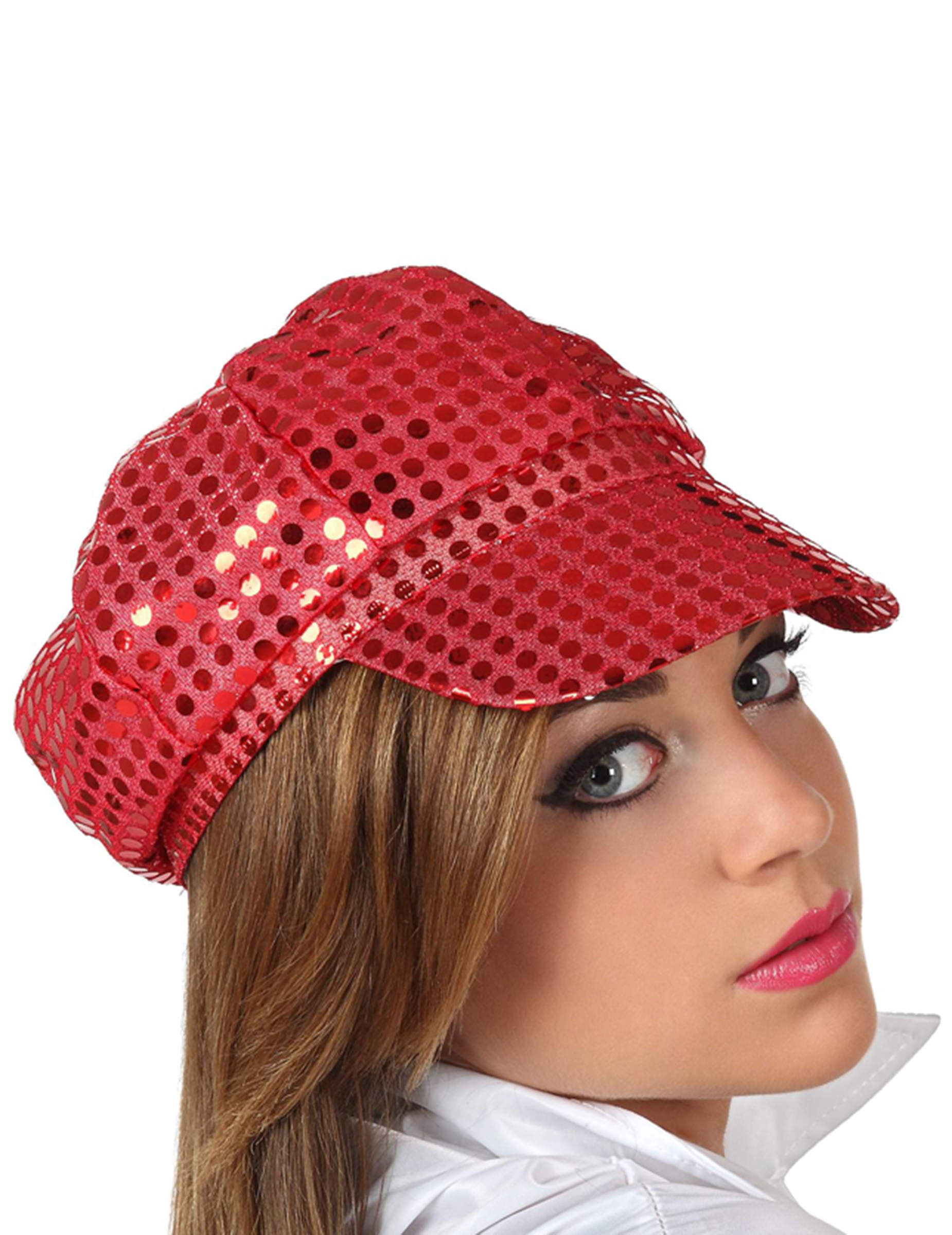 Casquette disco à sequins rouge adulte