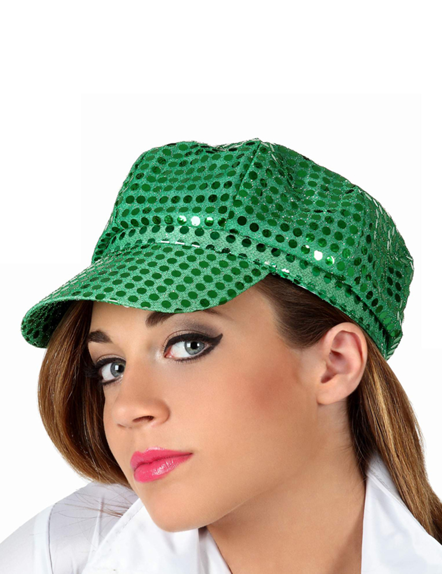 Casquette disco à sequins verte adulte