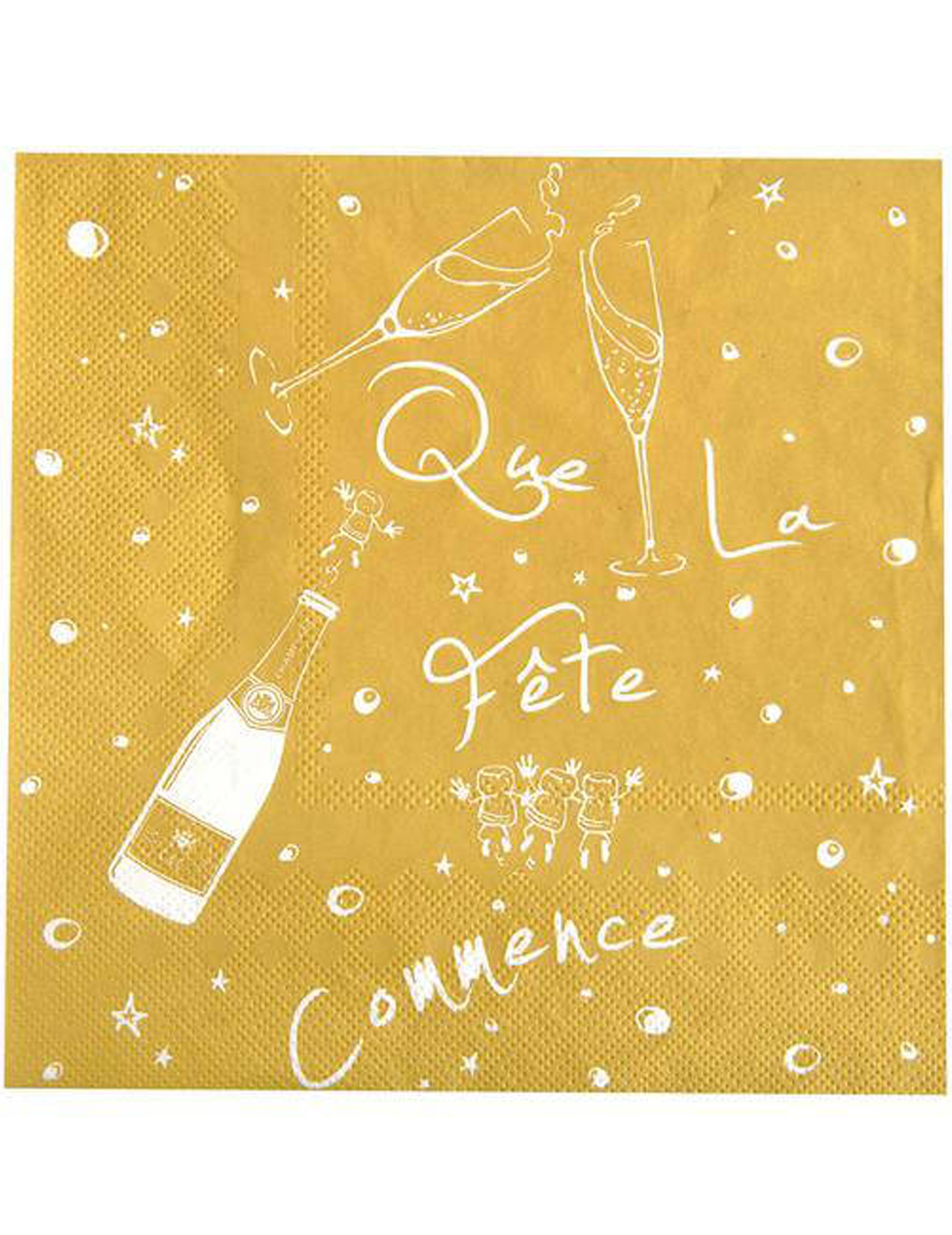 20 Serviettes en papier Que la fête commence Or 33 x 33 cm