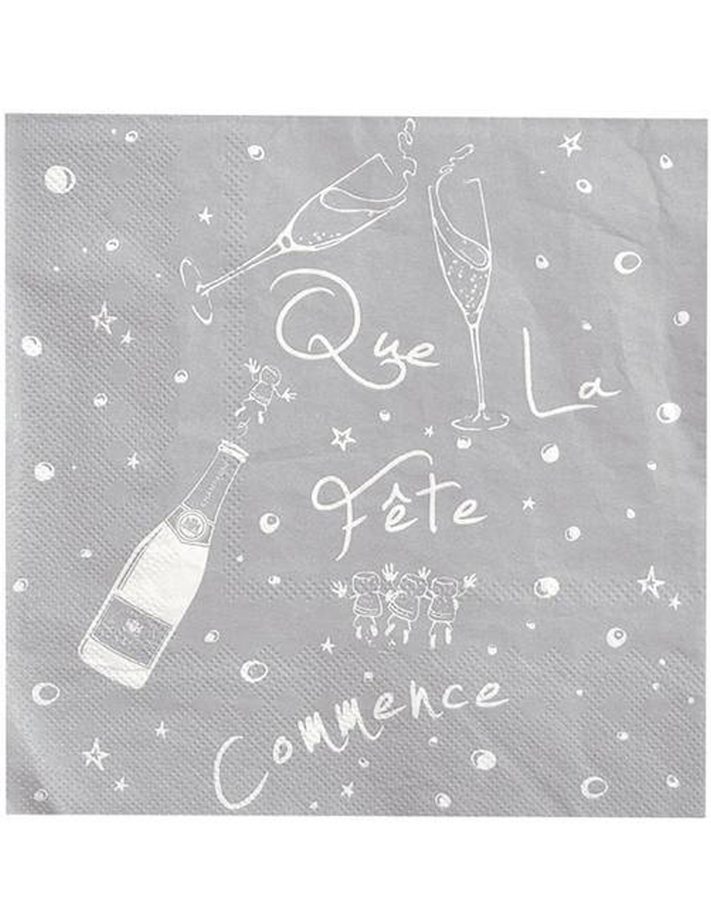 20 Serviettes en papier Que la fête commence Argent 33 x 33 cm