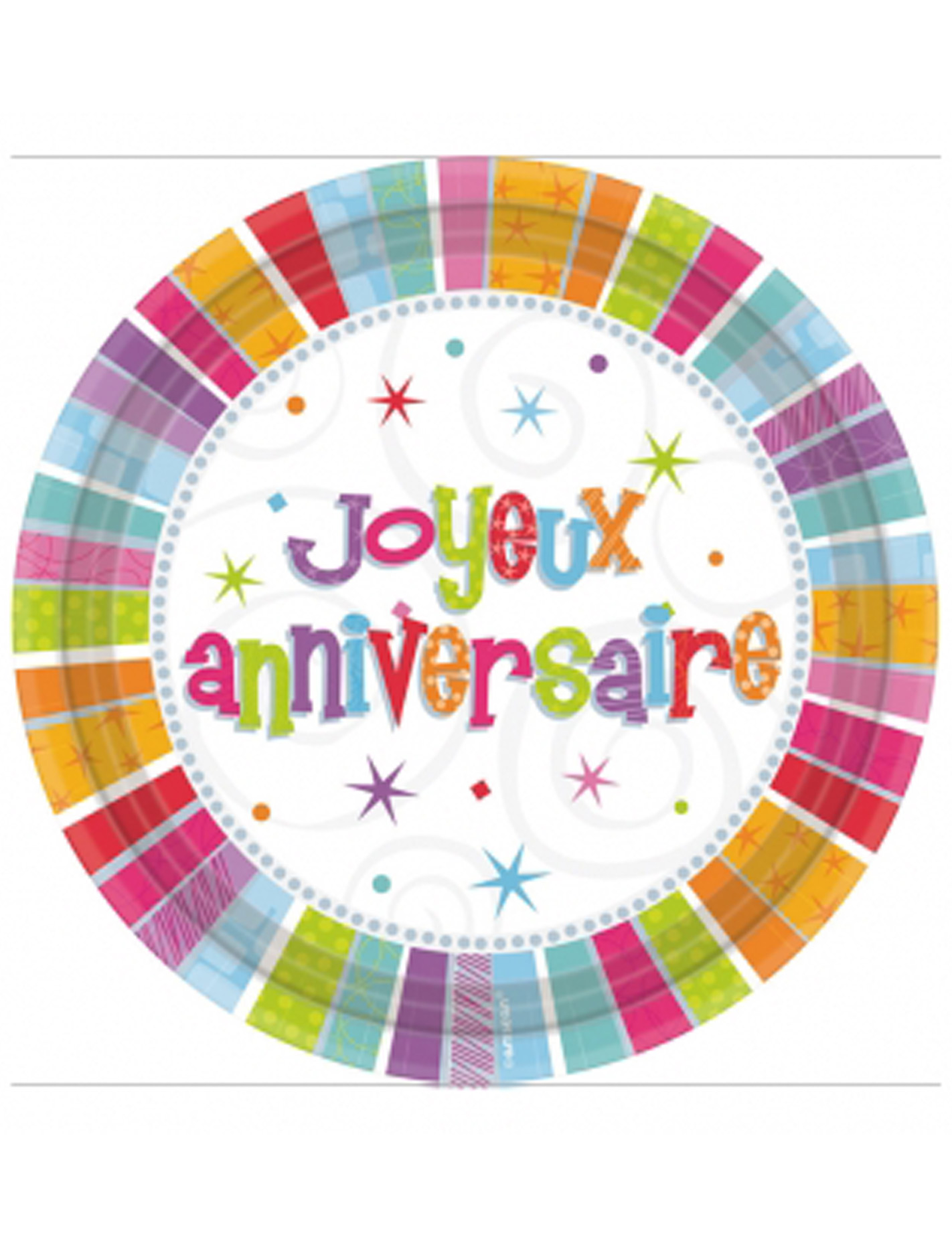 8 Assiettes en carton Anniversaire Radieux 23 cm