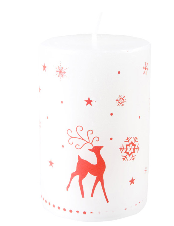 Bougie blanche motif cerf Noël