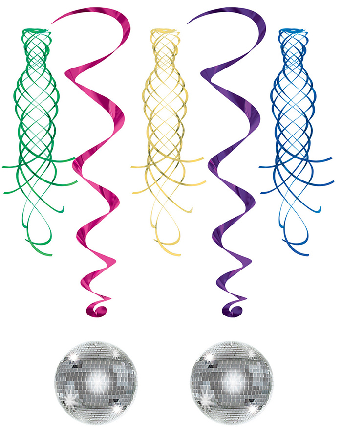 Décorations à suspendre spirale Boule Disco et tourbillon