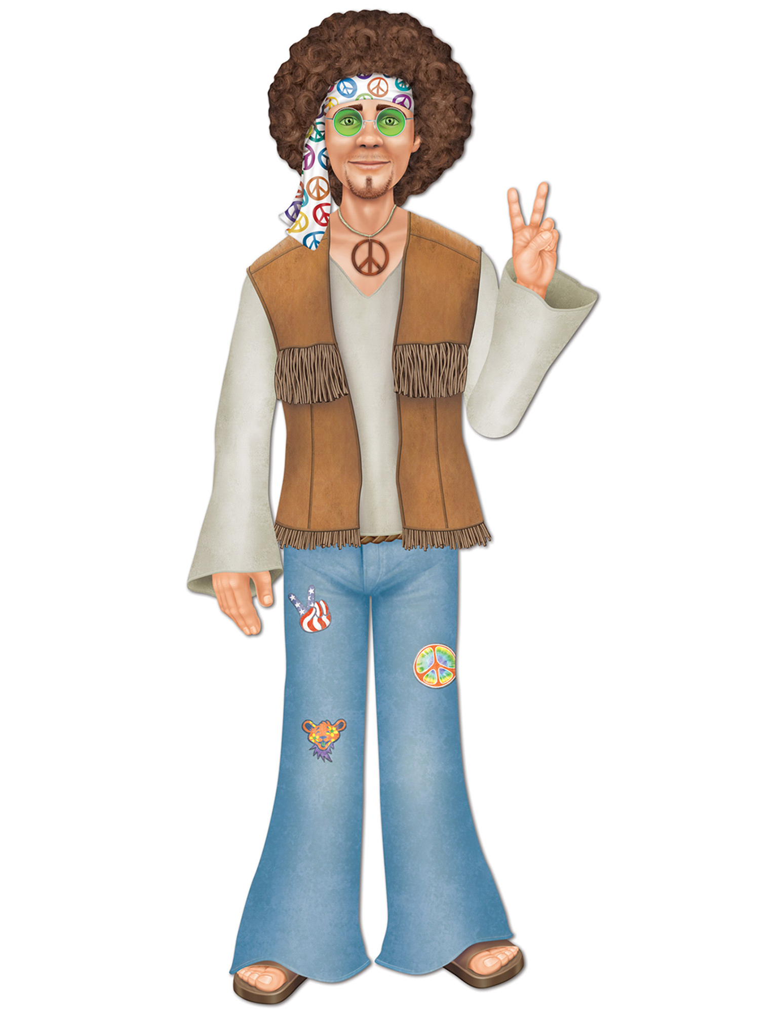 Figurine géante en carton homme hippie 94 cm