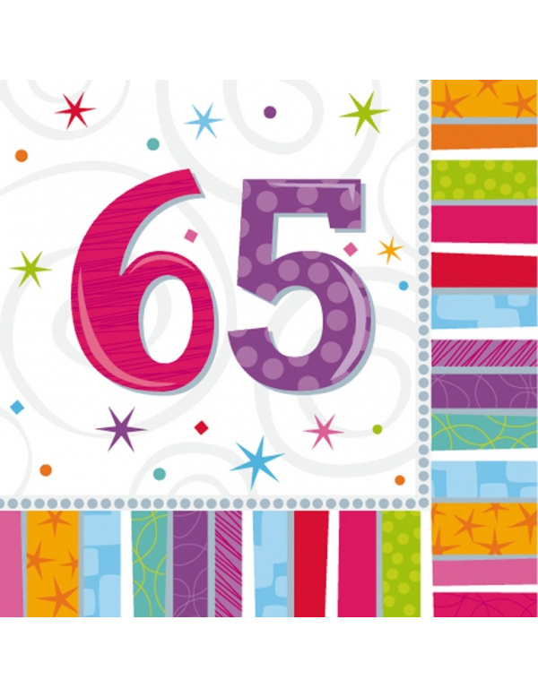 16 Serviettes en papier 65 ans 33 x 33 cm