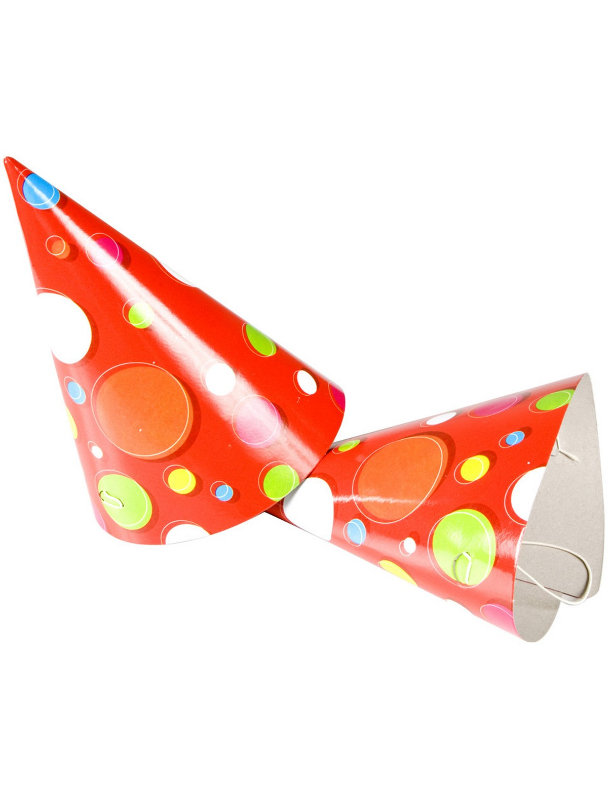 5 chapeaux en papier rouges motif ronds