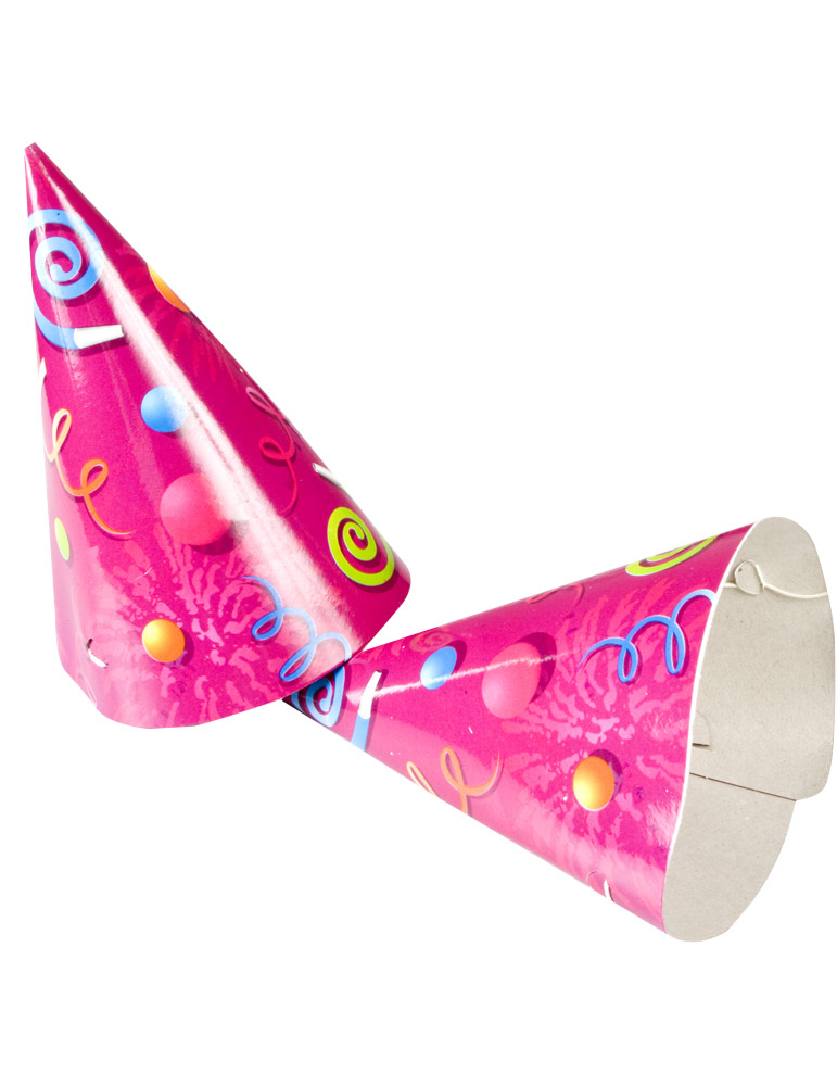 5 chapeaux en papier rose motif cotillons