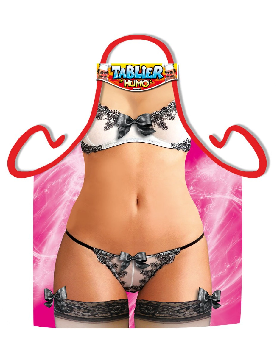 Tablier humoristique femme lingerie dentelle adulte