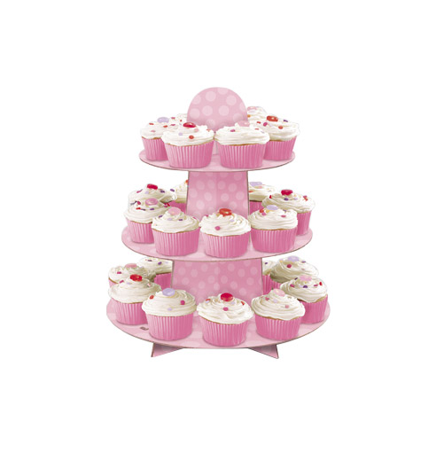 Présentoir à cupcakes rose 3 étages 34 cm