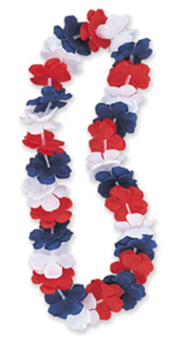 Collier Hawaï rouge/bleu/blanc