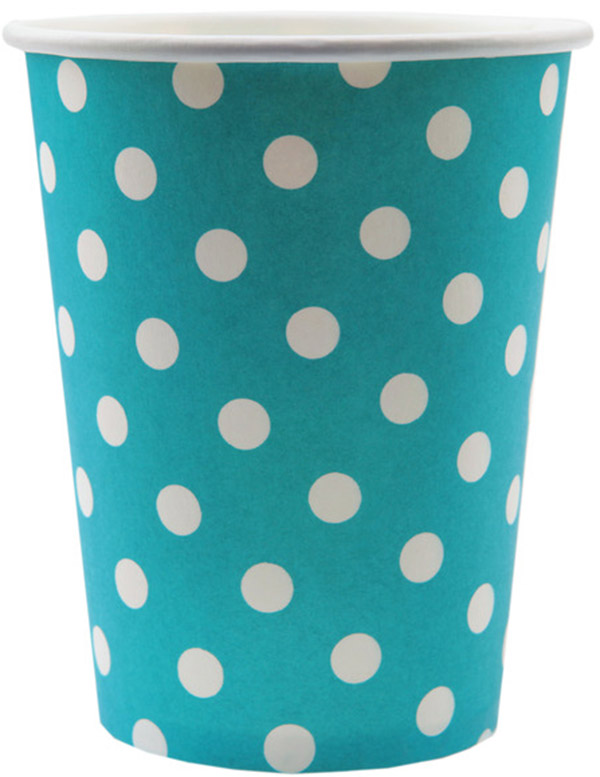 10 Gobelets turquoise à pois blancs