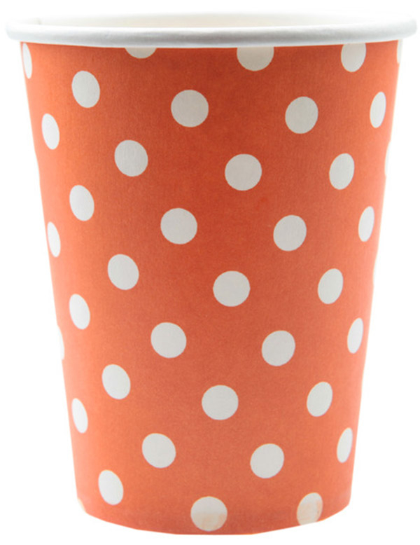 10 Gobelets orange à pois blancs