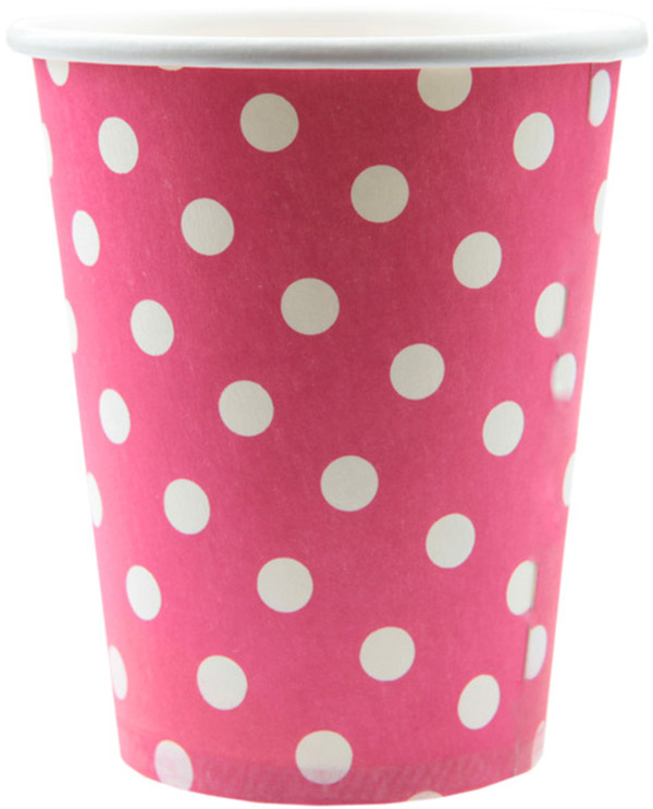 10 Gobelets fuchsia à pois blancs