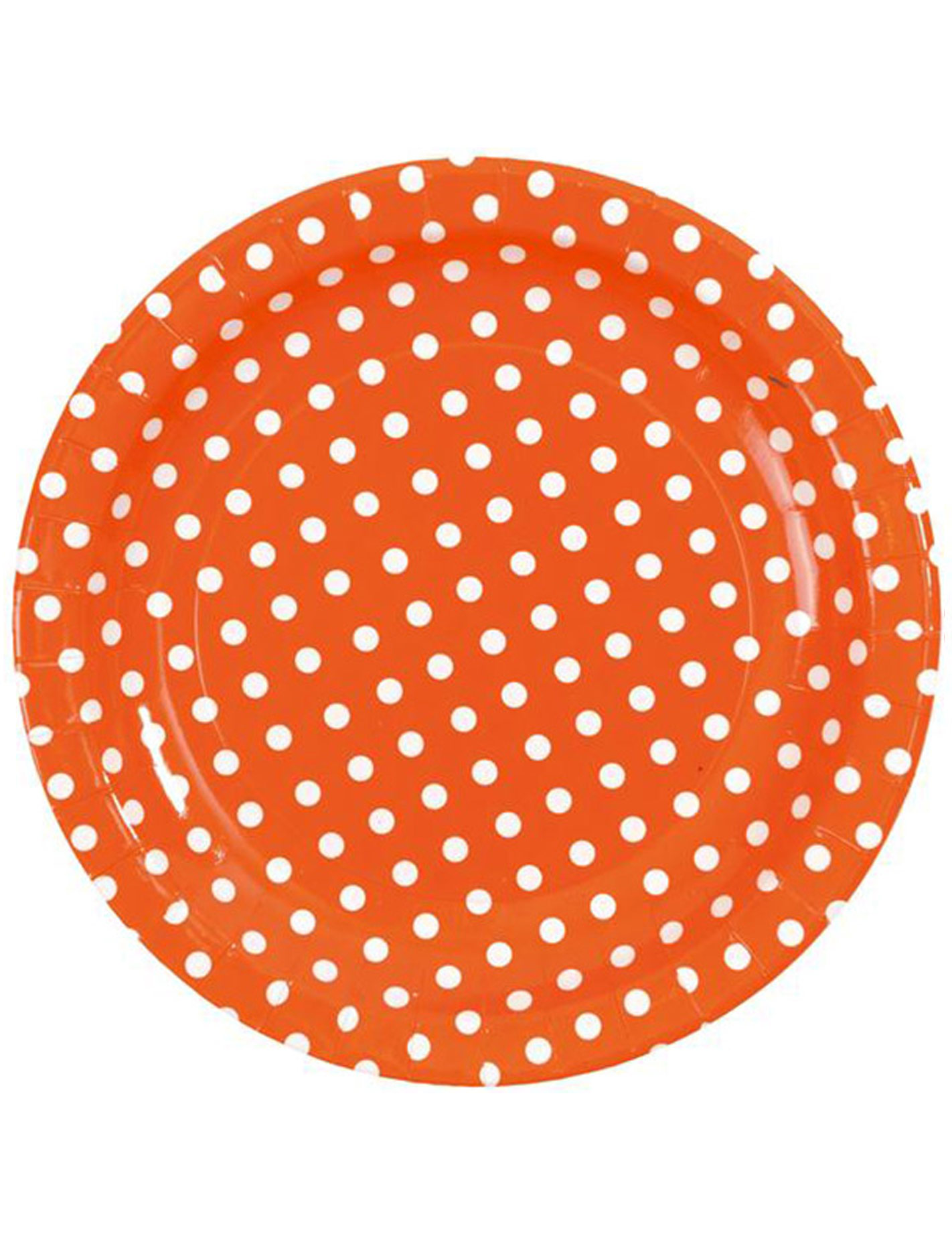 10 Assiettes orange à pois blancs en carton 23 cm