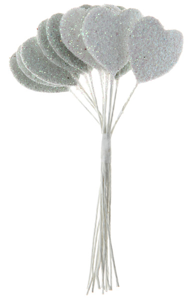Bouquet de 12 coeurs blancs paillettés
