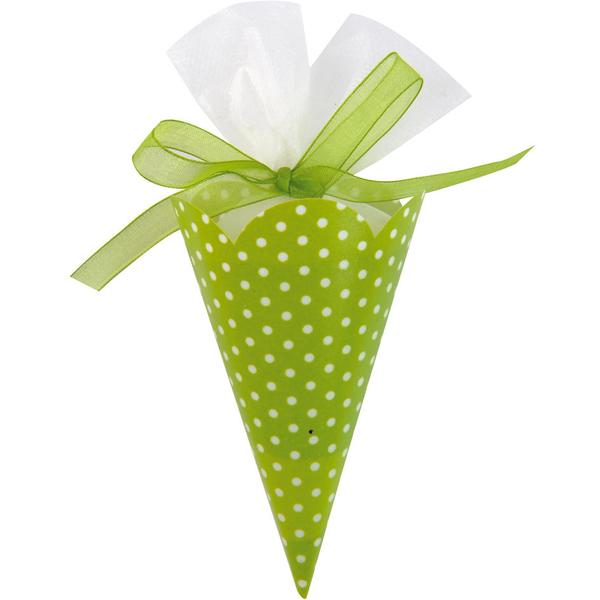 6 cornets verts pois blancs
